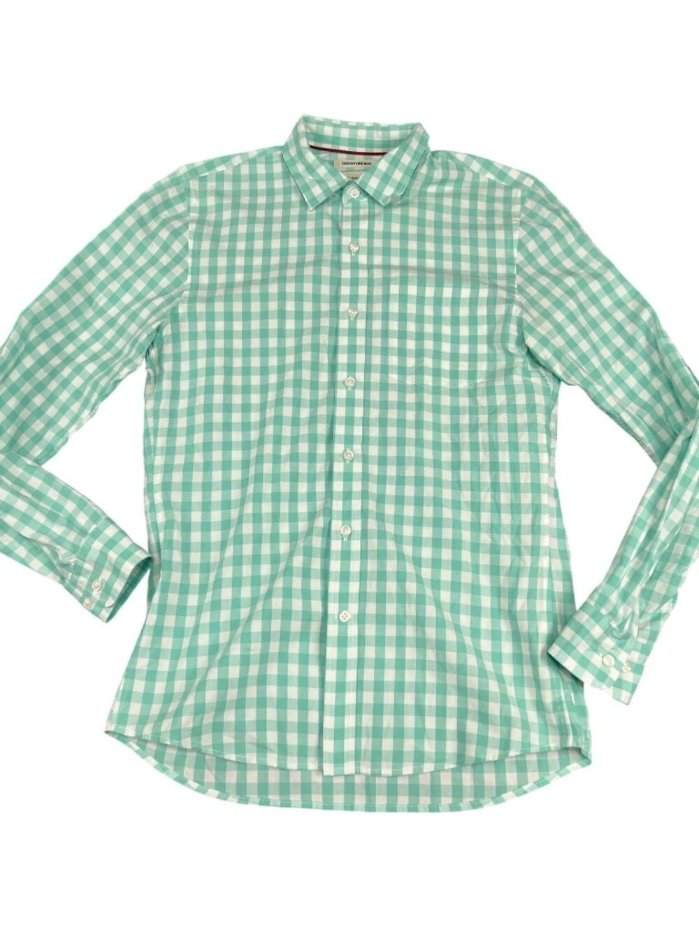 Goodthreads Mens Slim Fit Long Sleeve Green & White Gingham Button-Up Shirt S